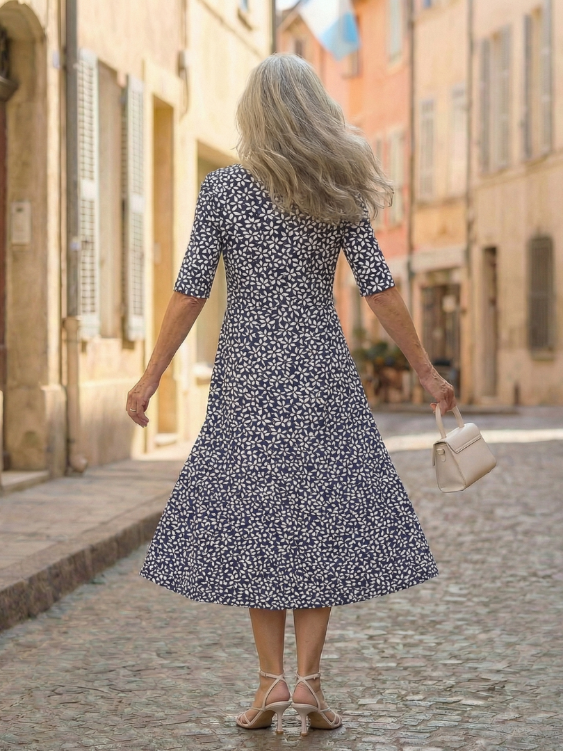 Women's Coastal Pattern Dress with Pockets for Outings