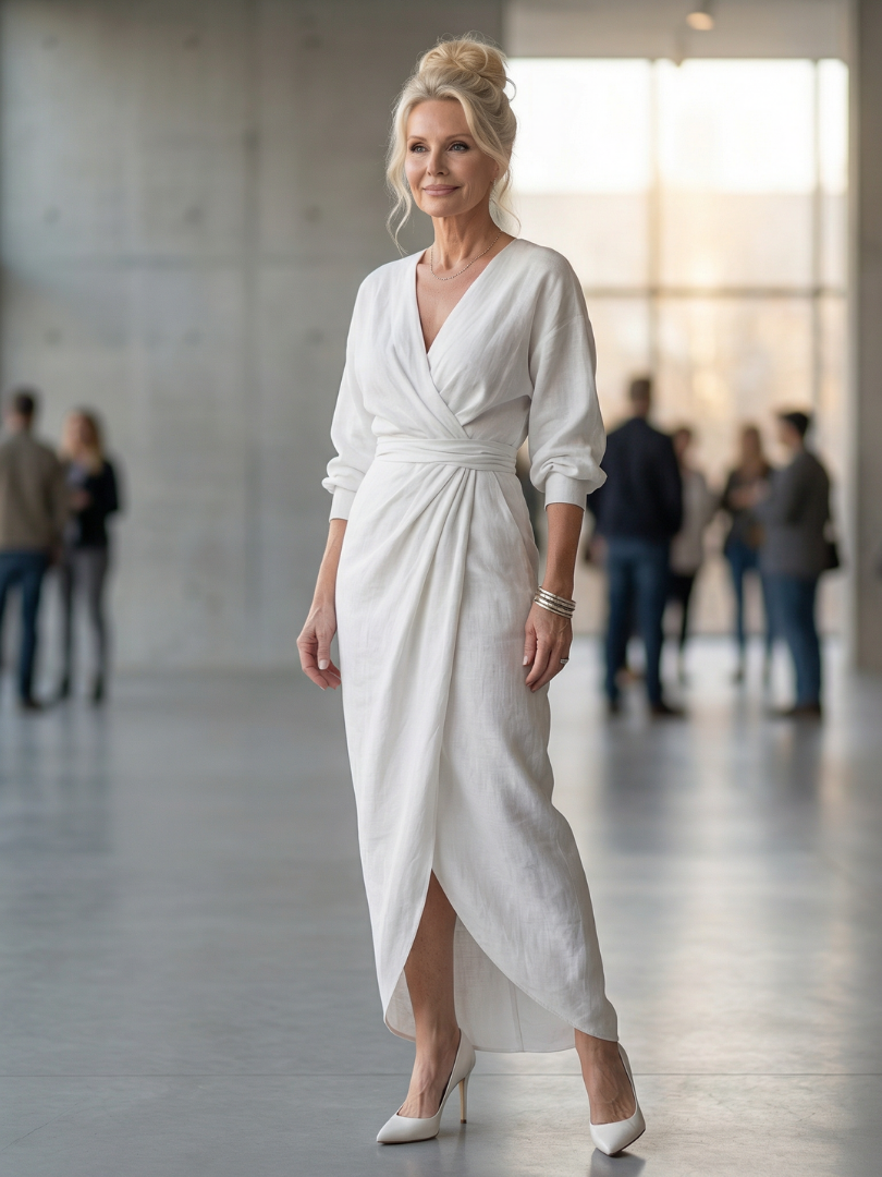 Women's Diagonal Drape Maxi Dress for Daywear Events