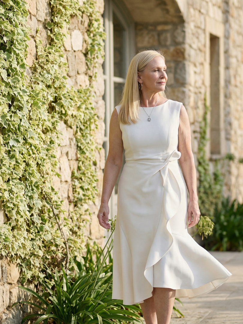 Women's Draped Midi Dress with Drape for wedding guest