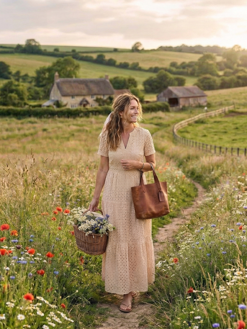 Women's Eyelet Midi Dress with Tiered Skirt for Summer