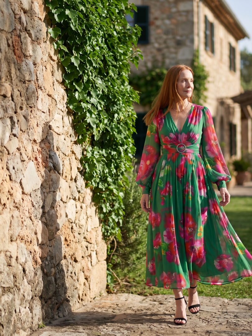 Women's Floral Midi Dress with Lightweight Flow for Daywear