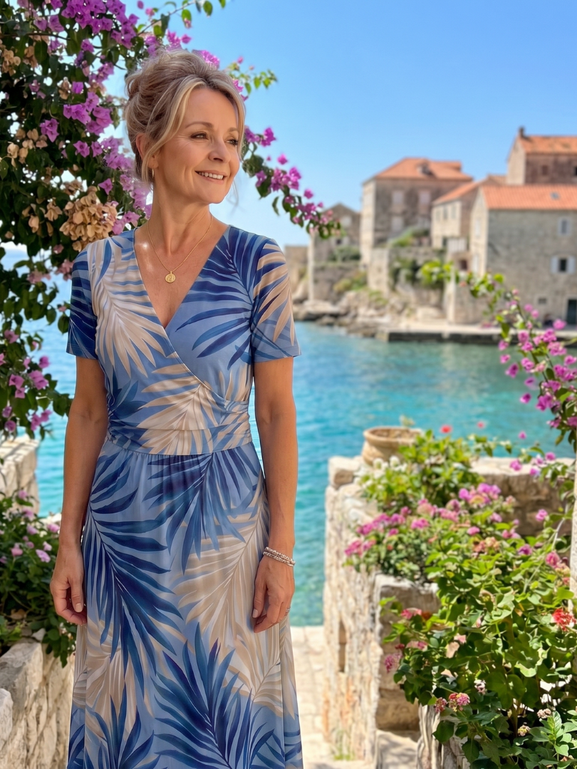 Women's Floral Print Midi Dress with V-Neck for Everyday