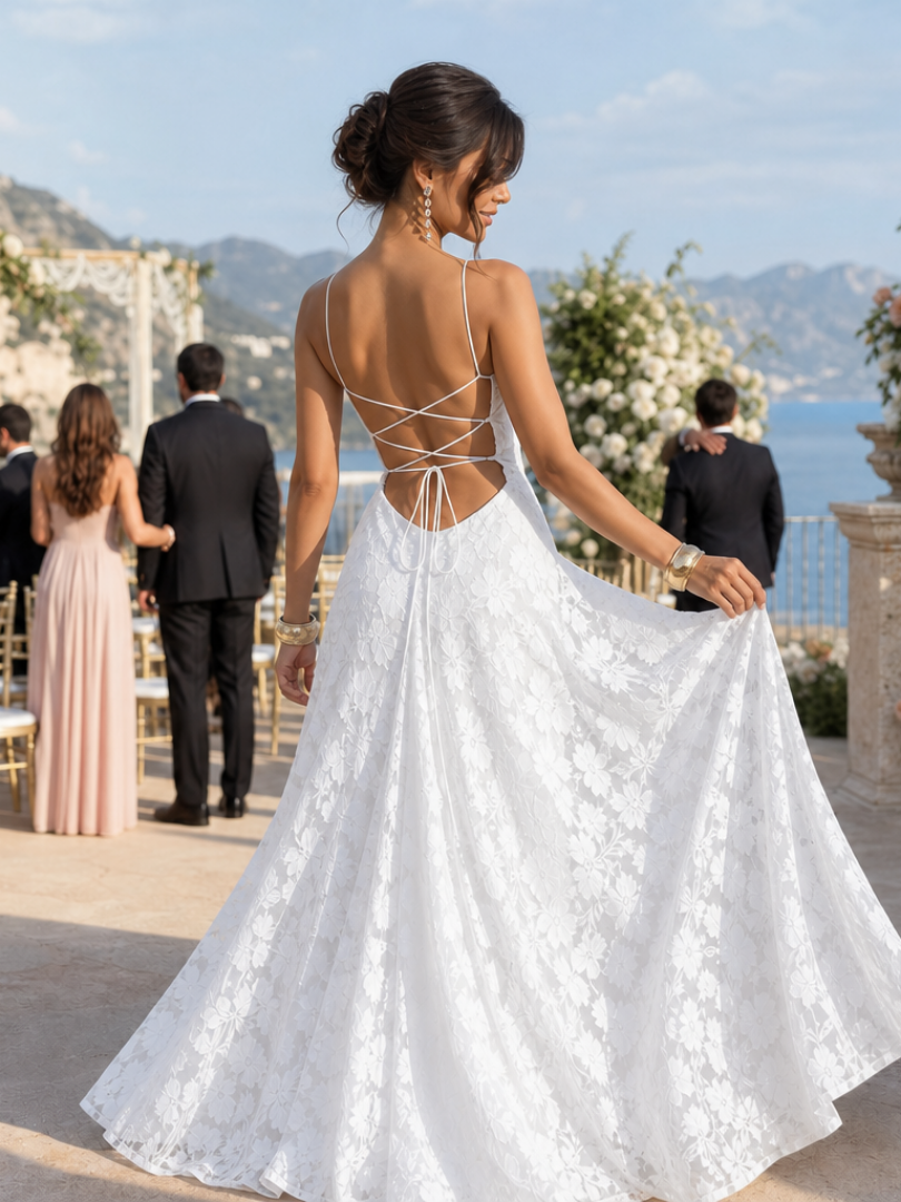 Women's Lace Maxi Dress with Spaghetti Straps for Formal
