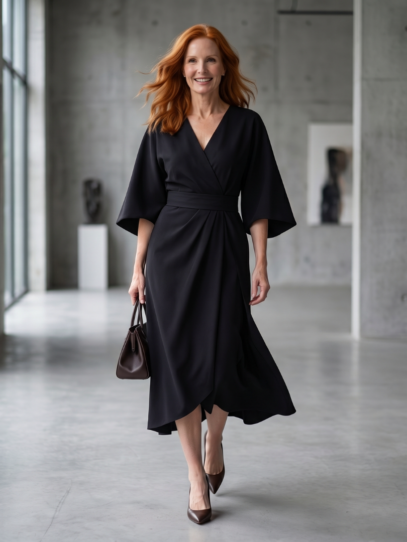 Women's Midi Dress with Sculpted Waist Panel for Daytime