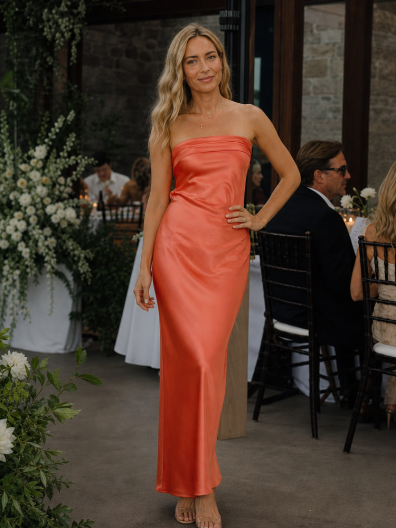 Women's Midi Dress with Strapless Fit for Evening