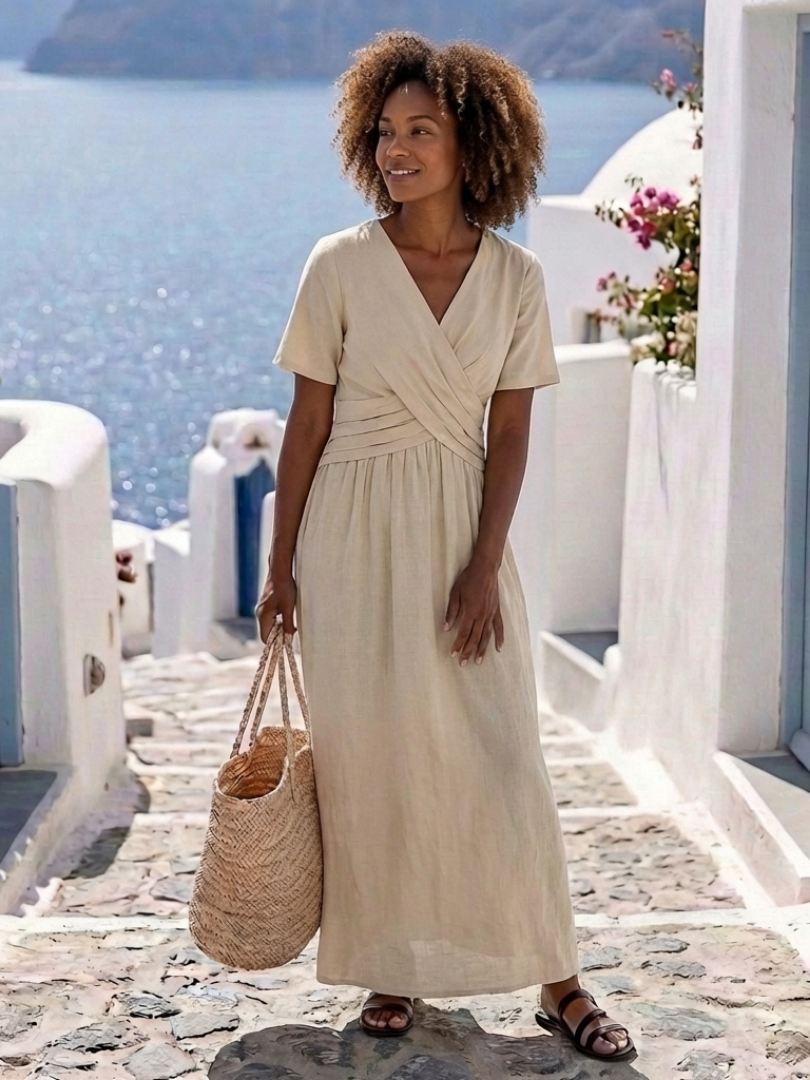 Women's Midi Dress with Wrap Waist for Warm Weather