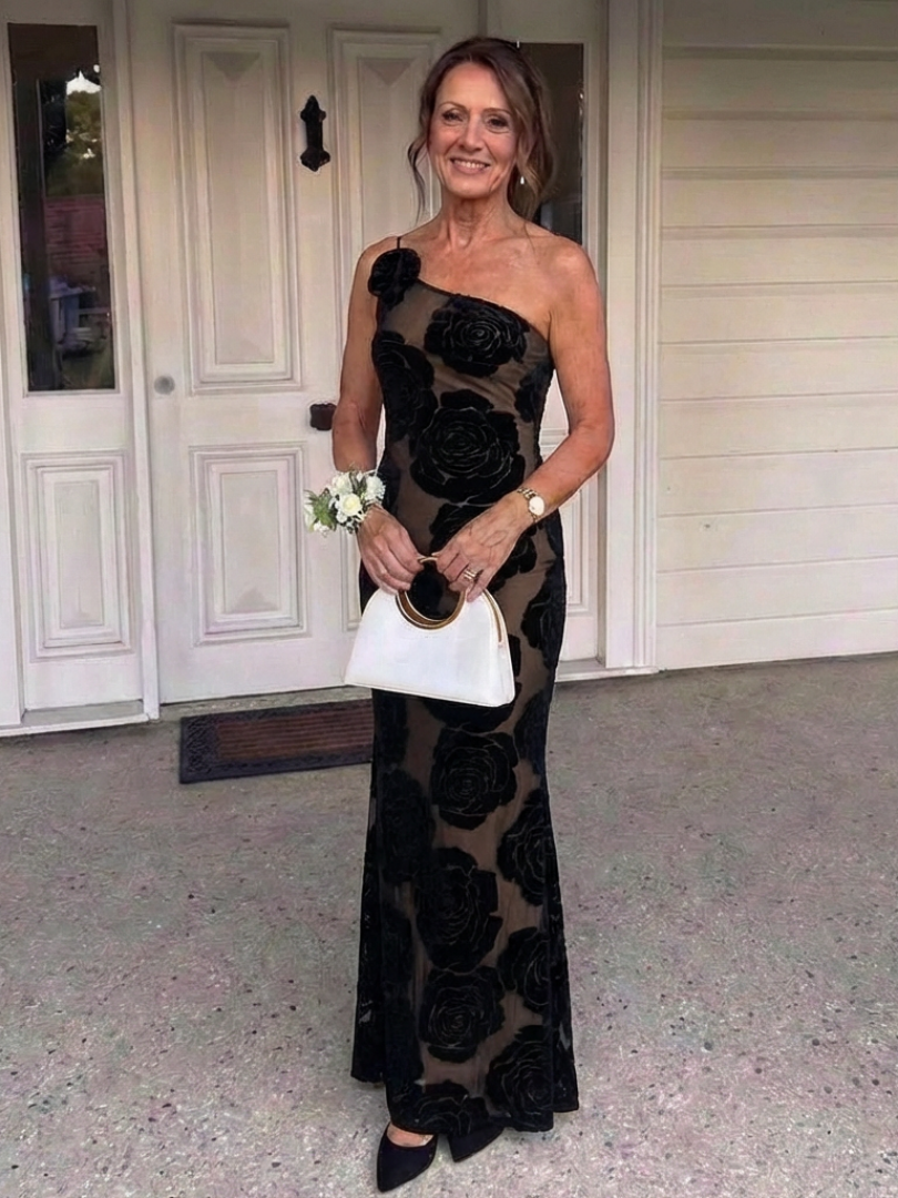 Women's One Shoulder Floral Lace Maxi Dress for Events