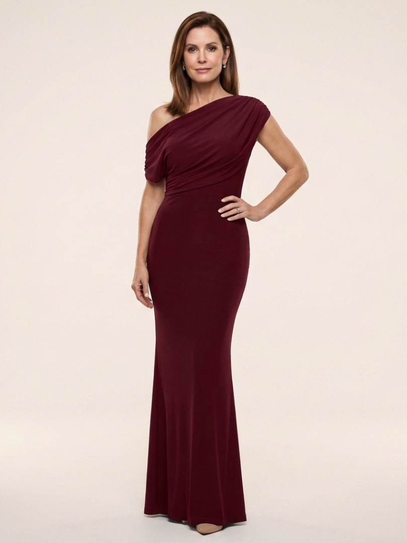 Women's One Shoulder Maxi Dress with Draped Bodice for Event