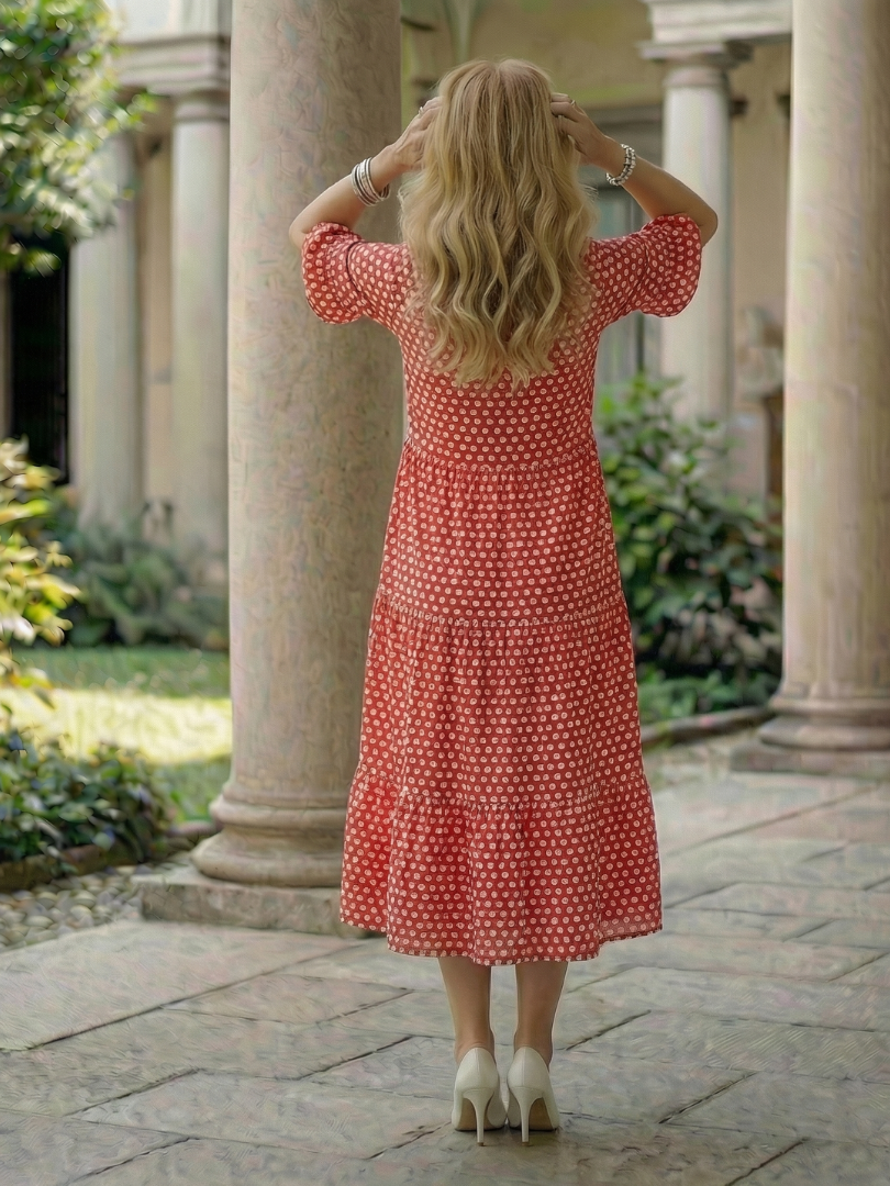 Women's Polka Dot Midi Dress Tiered Skirt for Everyday