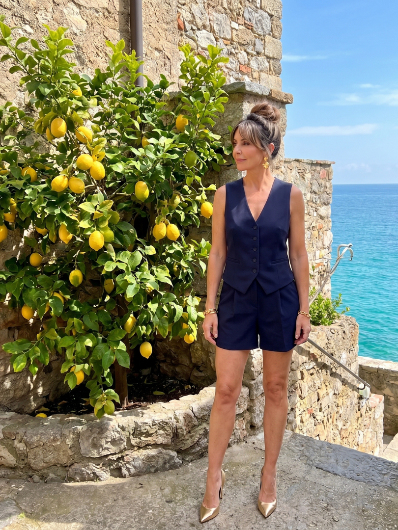 Women's Sleeveless Tailored Vest and Shorts Set for Summer