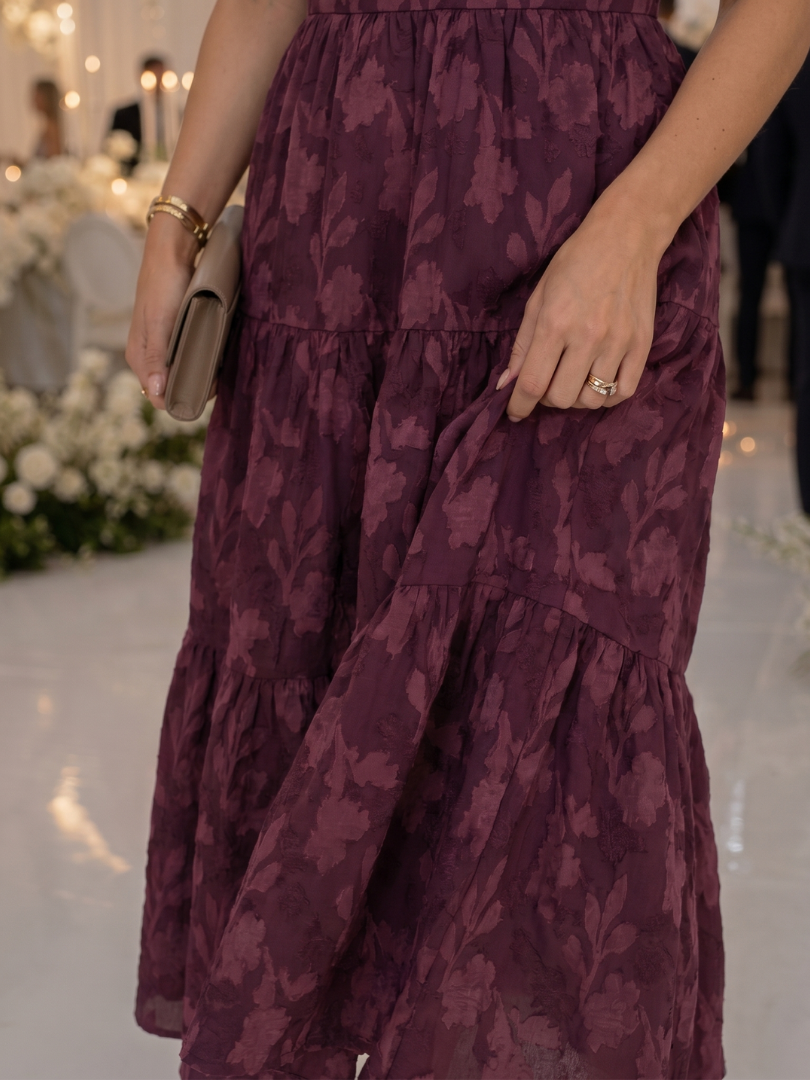 Women's Textured Midi Dress with Short Sleeves for Weddings