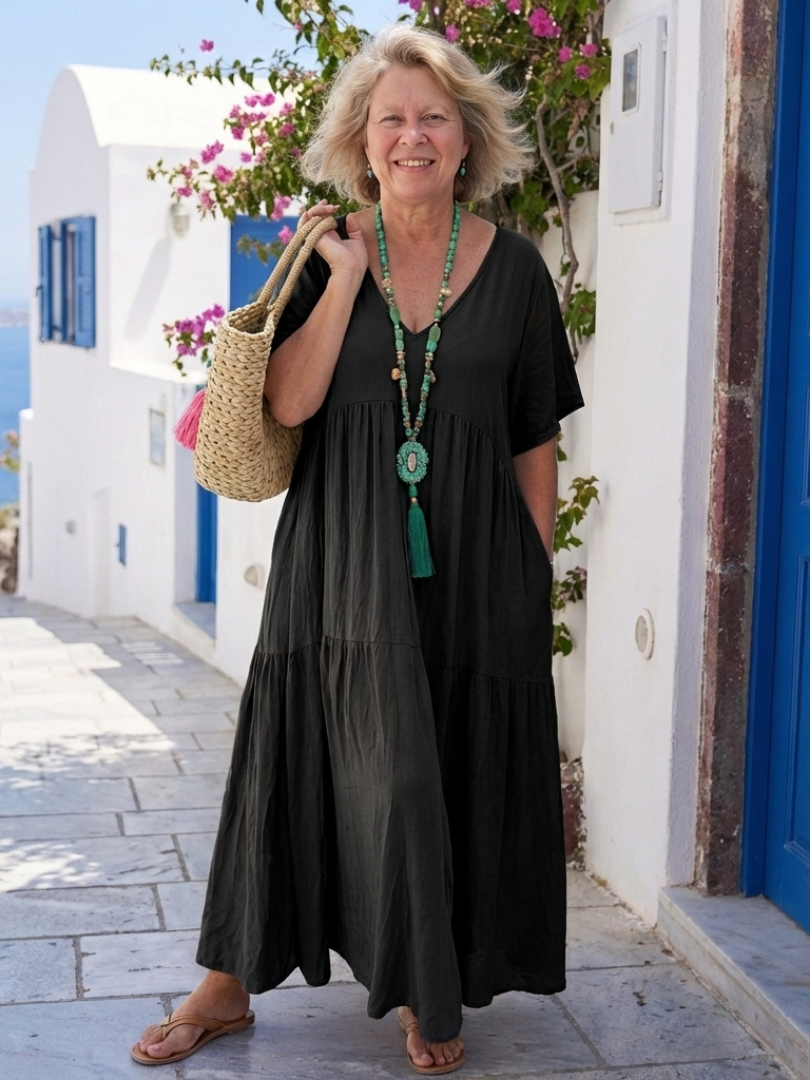 Women's Tiered Maxi Dress with Short Sleeves for Summer