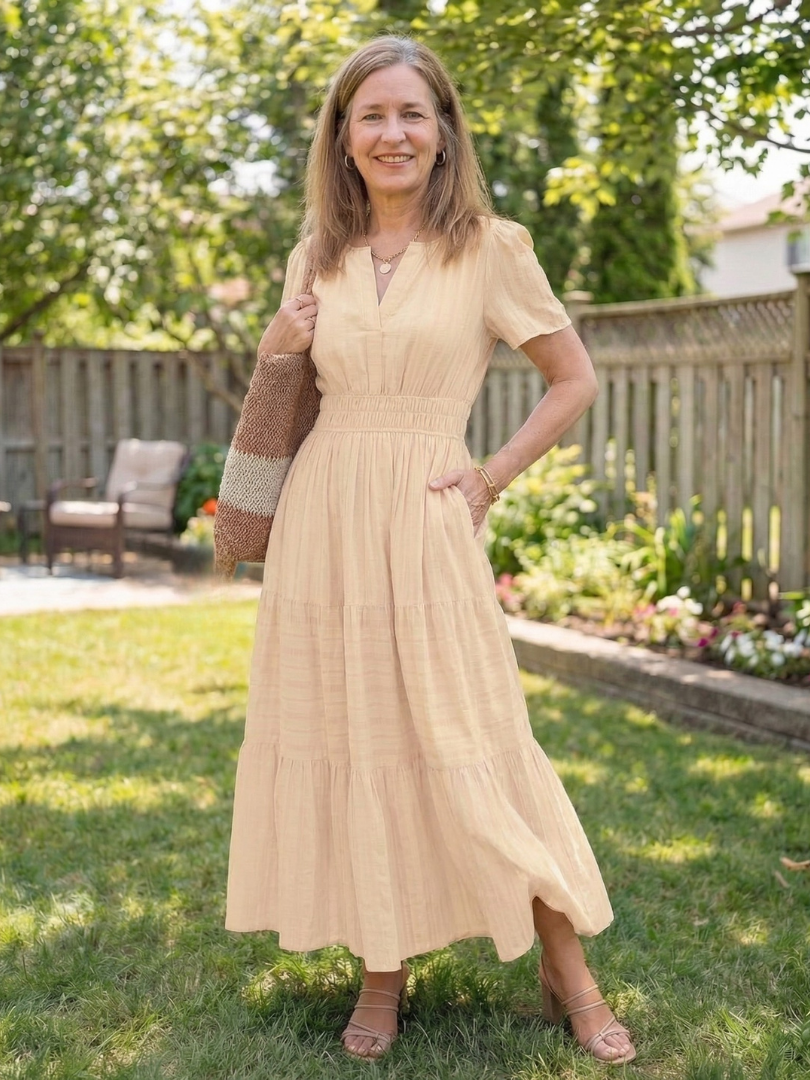 Women's Tiered Maxi Dress with Smocked Waist for Summer Outing