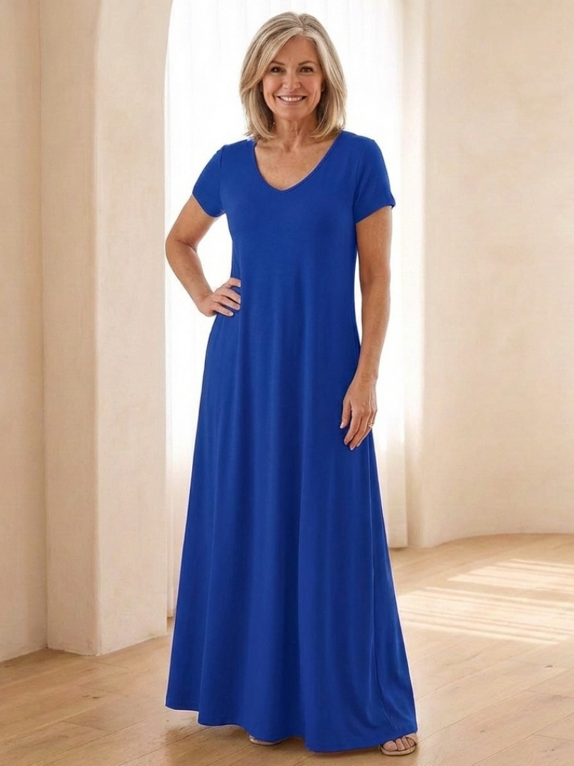 Women's V-Neck Maxi Dress with Pockets for Everyday