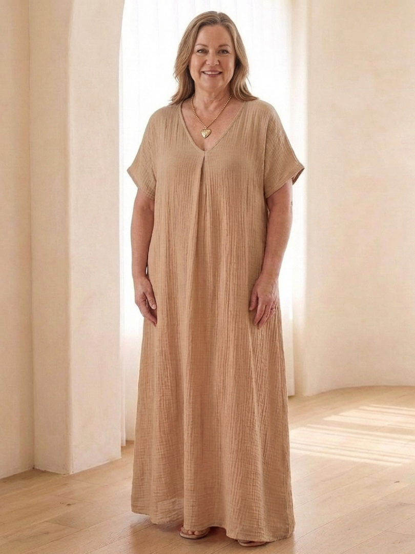 Women's V Neck Midi Dress with Relaxed Fit for Everyday