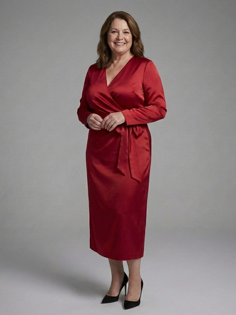 Women's Wrap Midi Dress with Long Sleeve for Dinners