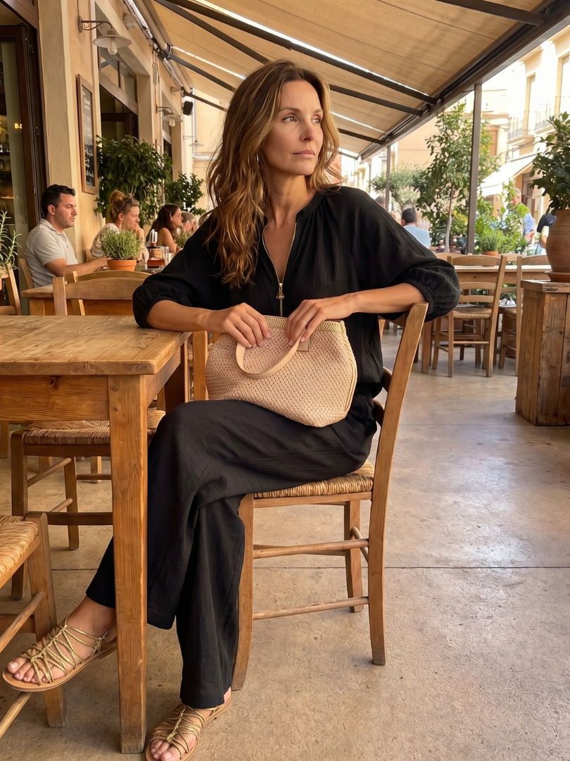 Women's Zip-Front Blouson Top & Wide-Leg Set for Everyday