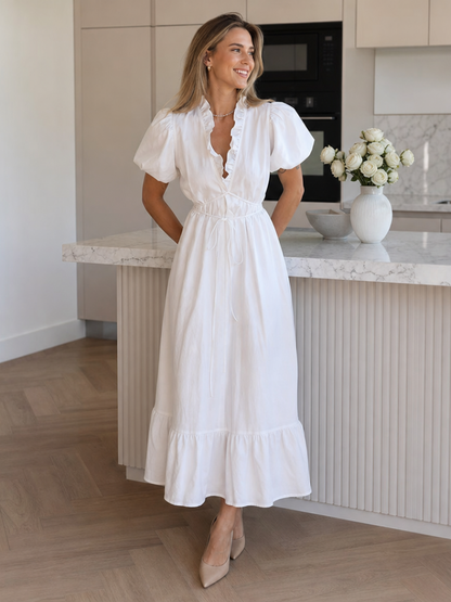 Okea | Women's Midi Dress with Waist Tie