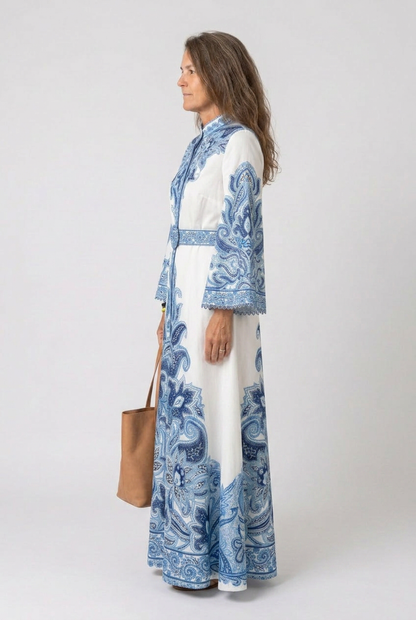Women's Abaya Maxi Dress with Paisley Embroidery for Events