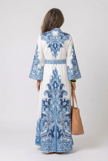 Women's Abaya Maxi Dress with Paisley Embroidery for Events