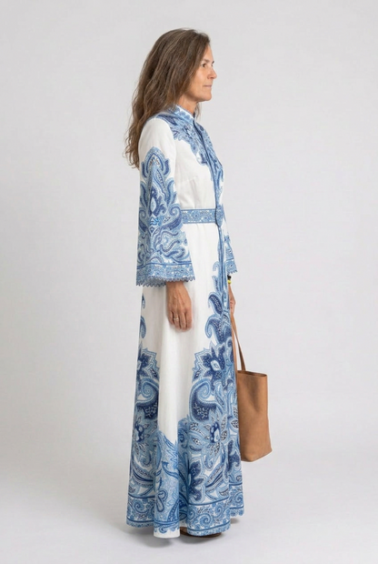Women's Abaya Maxi Dress with Paisley Embroidery for Events
