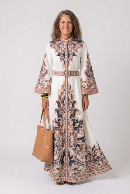 Women's Abaya Maxi Dress with Paisley Embroidery for Events