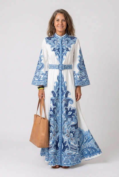 Women's Abaya Maxi Dress with Paisley Embroidery for Events