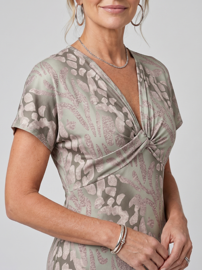 Women's Abstract Maxi Dress with Twist Waist for Occasions