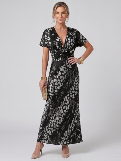 Women's Abstract Maxi Dress with Twist Waist for Occasions