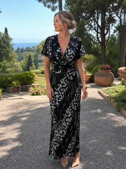 Women's Abstract Maxi Dress with Twist Waist for Occasions