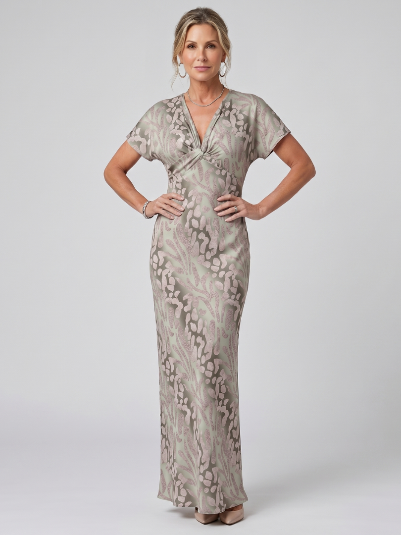 Women's Abstract Maxi Dress with Twist Waist for Occasions