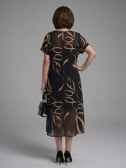 Women's Abstract Midi Dress with Short Sleeve for Everyday