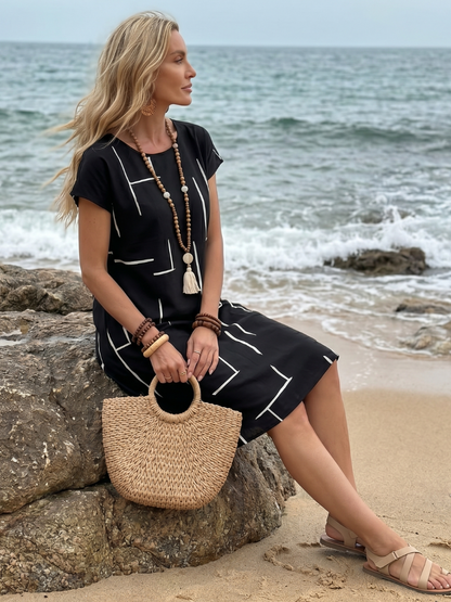 Women's Abstract Print Knee Length Dress for Daytime Outing