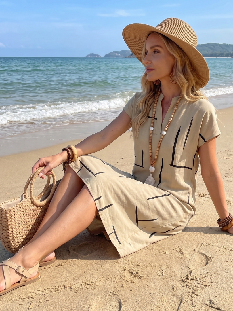 Women's Abstract Print Knee Length Dress for Daytime Outing
