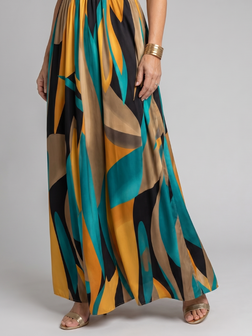 Women's Abstract Print Maxi Dress with V-neck for Resort