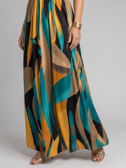 Women's Abstract Print Maxi Dress with V-neck for Resort