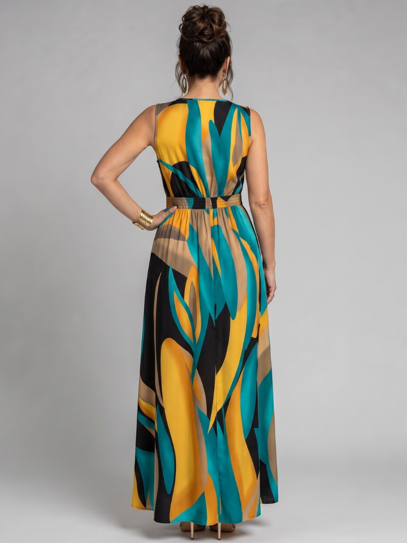 Women's Abstract Print Maxi Dress with V-neck for Resort