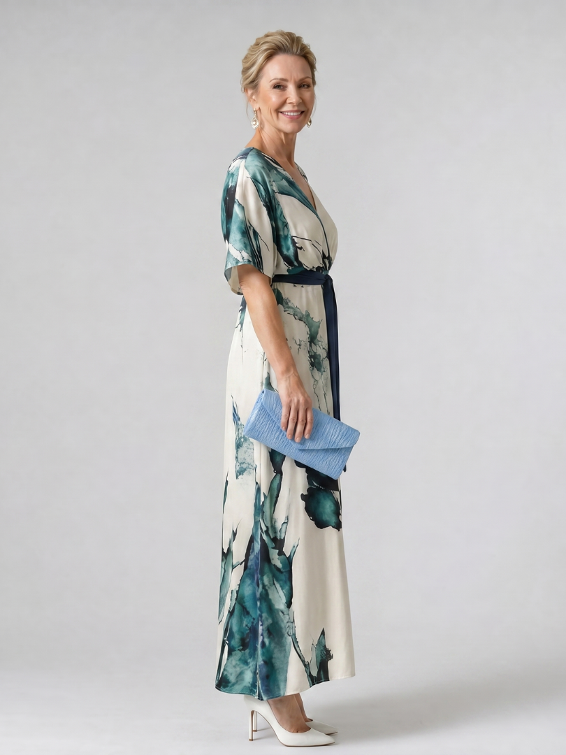 Women's Belted Flutter Sleeve Maxi Dress for Evening