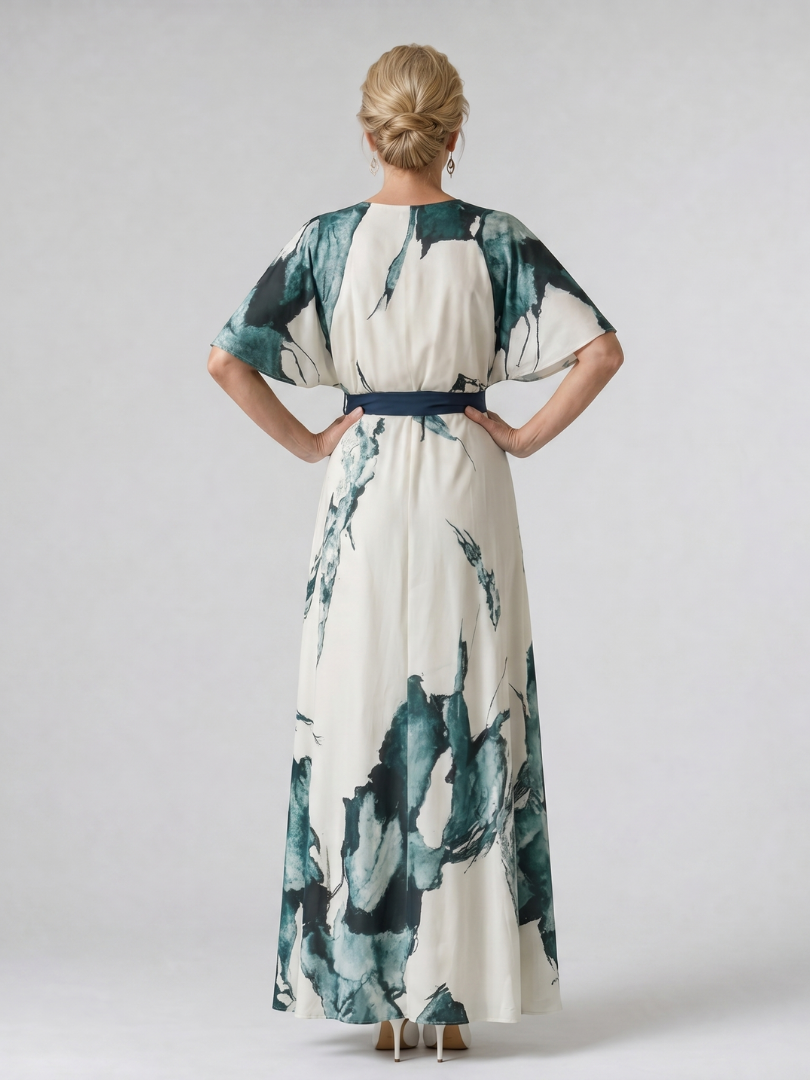 Women's Belted Flutter Sleeve Maxi Dress for Evening