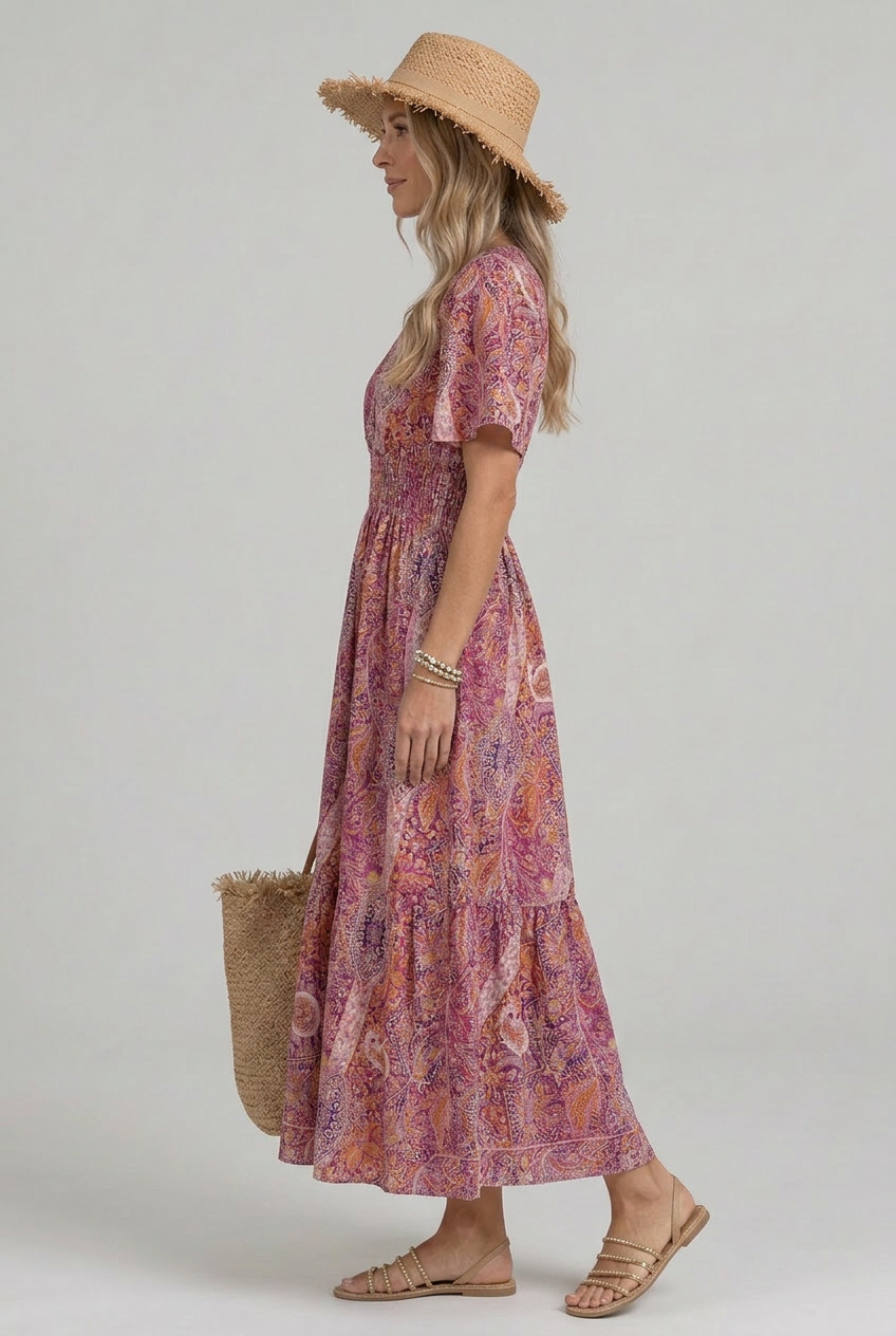 Women's Boho Maxi Dress with Smocked Waist for Garden Party