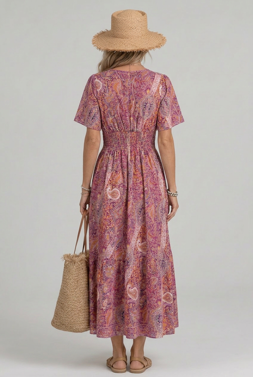 Women's Boho Maxi Dress with Smocked Waist for Garden Party