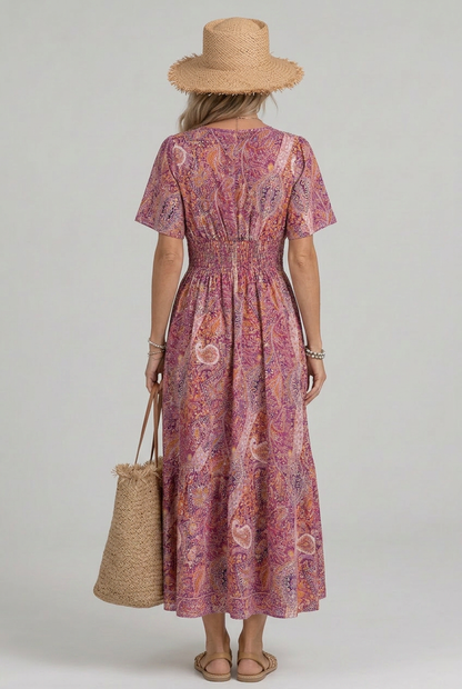 Women's Boho Maxi Dress with Smocked Waist for Garden Party