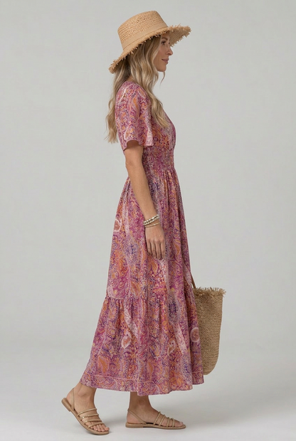 Women's Boho Maxi Dress with Smocked Waist for Garden Party