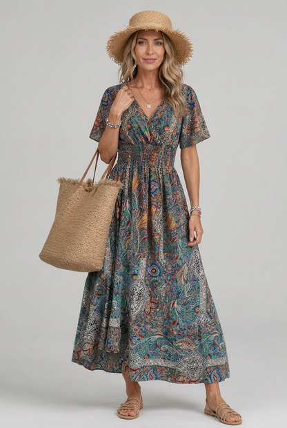 Women's Boho Maxi Dress with Smocked Waist for Garden Party