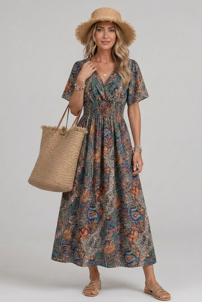 Women's Boho Maxi Dress with Smocked Waist for Garden Party