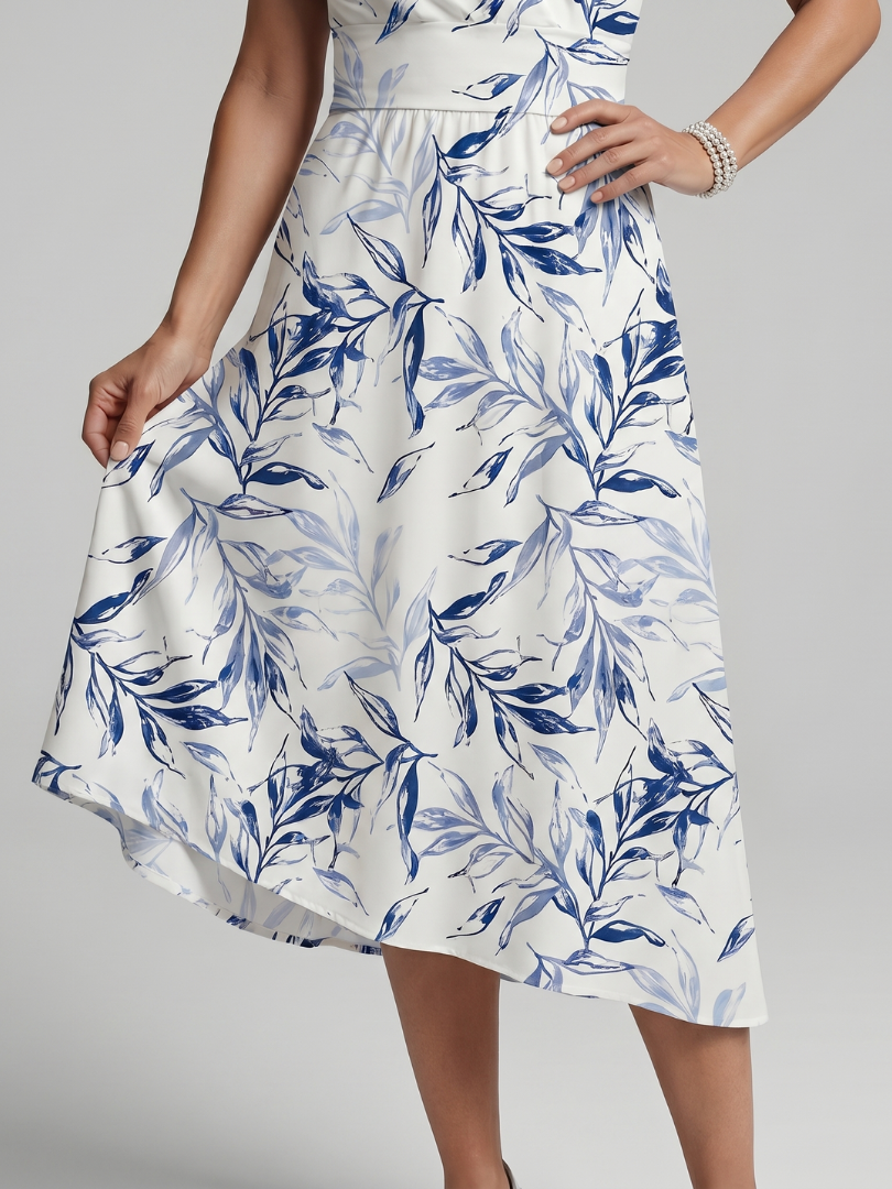Women's Botanical Print Midi Dress with V-Neck for Warm Days