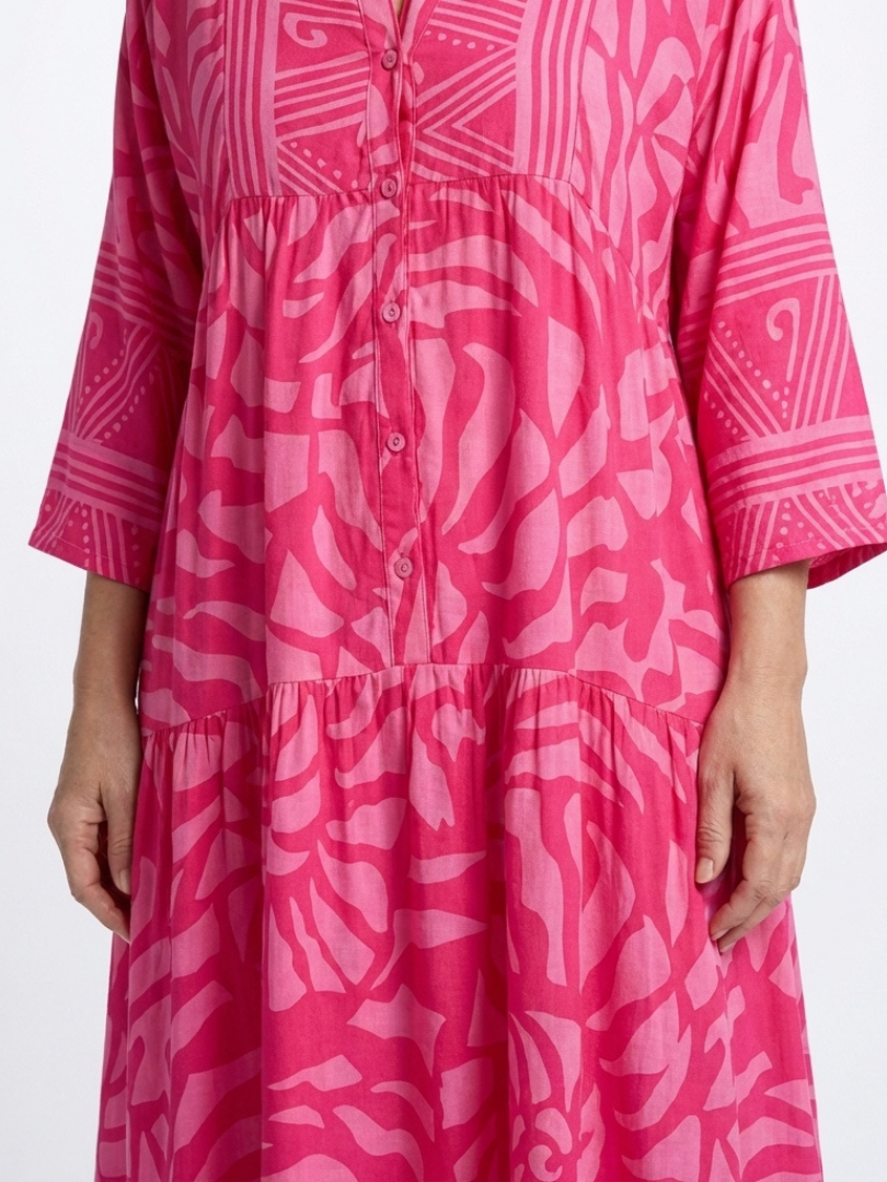 Women's Button Front Midi Dress with Relaxed Fit for Summer