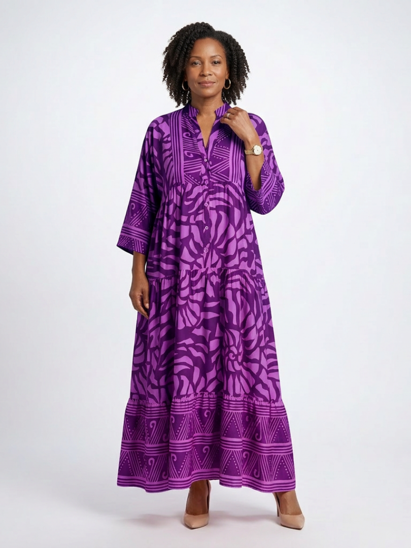 Women's Button Front Midi Dress with Relaxed Fit for Summer