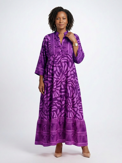Women's Button Front Midi Dress with Relaxed Fit for Summer