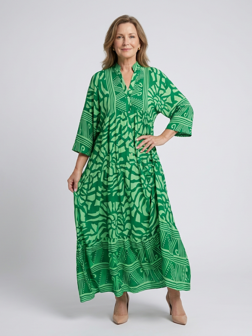 Women's Button Front Midi Dress with Relaxed Fit for Summer